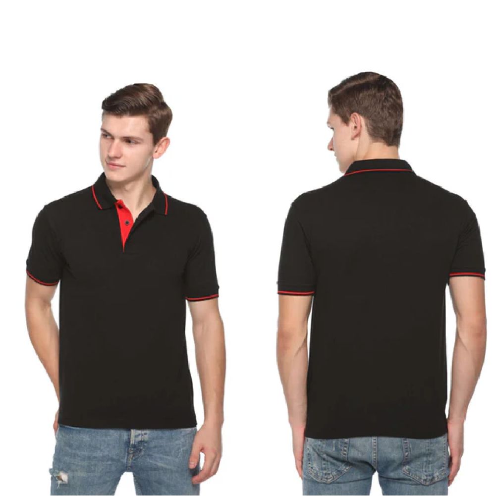 Black Collar T-Shirt With Red Tipping